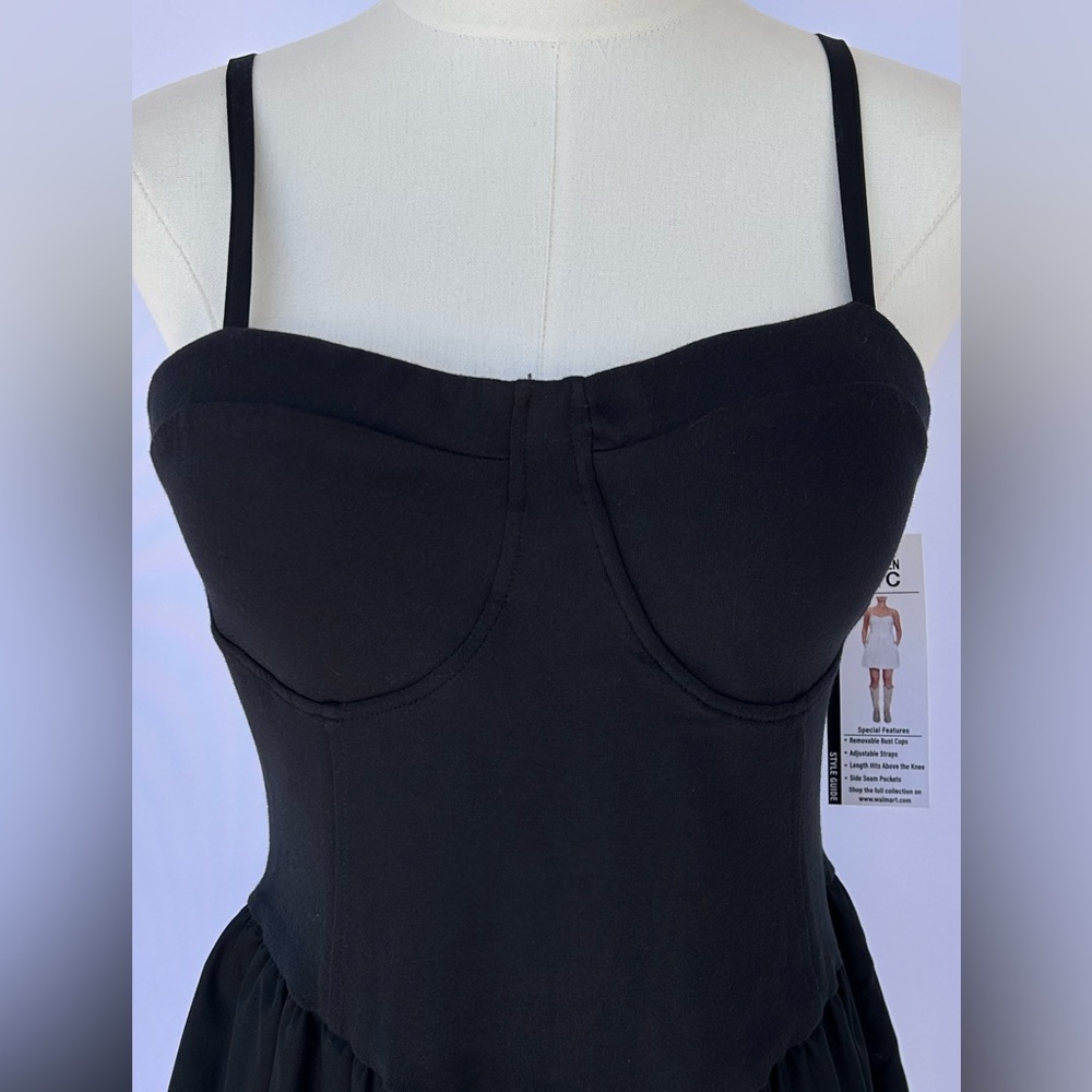Madden NYC Women’s Corset‎ Bubble Hem Mini Dress Adjustable Straps Black Size Lg - Picture 2 of 14